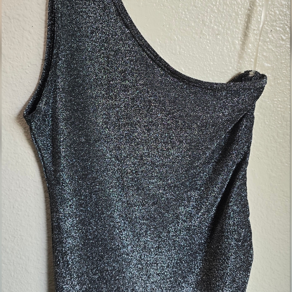 Justify One Shoulder Sliver Glitter Cocktail Dress Size Juniors Medium - Picture 2 of 8